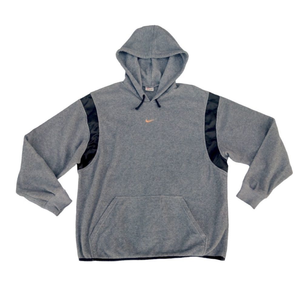 NIKE Rare Vintage White Tag Y2K Center Swoosh Gray & Black Fleece Hoodie Sz XL